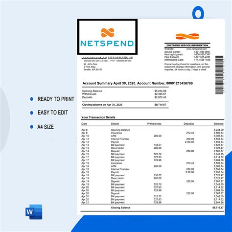 netspend bank statement template